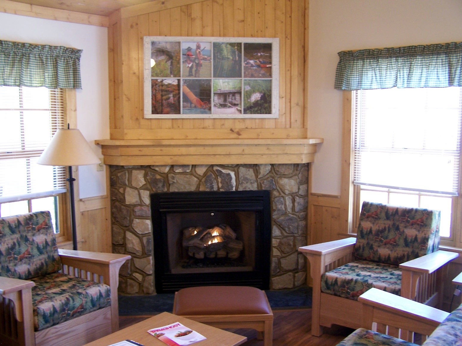 Gas-log fireplace with a visible flame